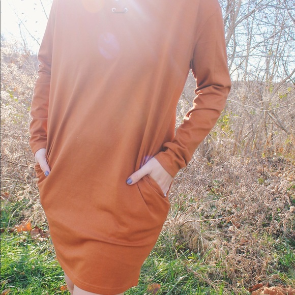 Very J Boutique Rust Shift Dress with Laced Neck - Picture 6 of 8